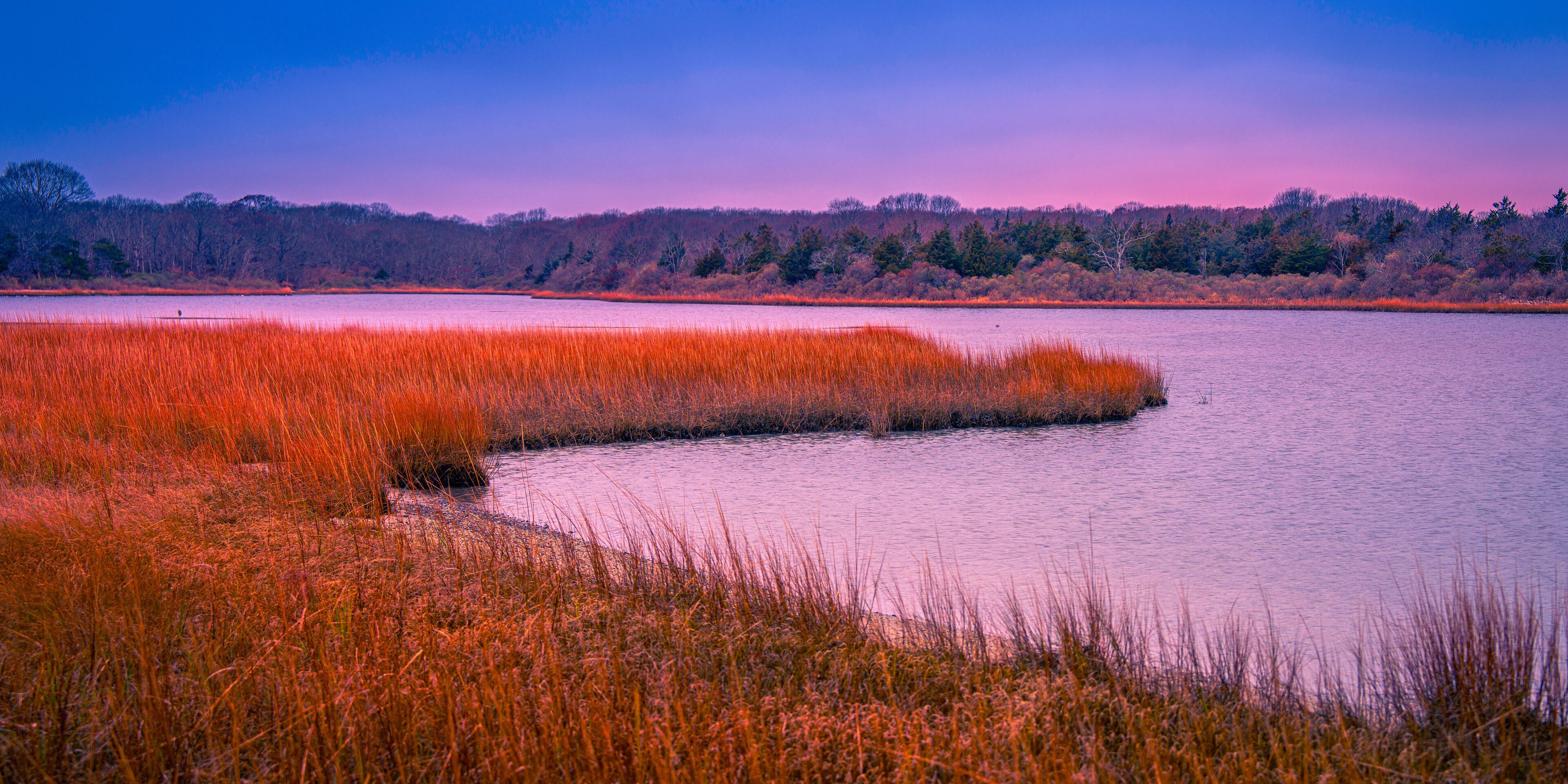 Tranquil seascape on Truman's Beach Marsh in Southold, Long Island, New York, USA