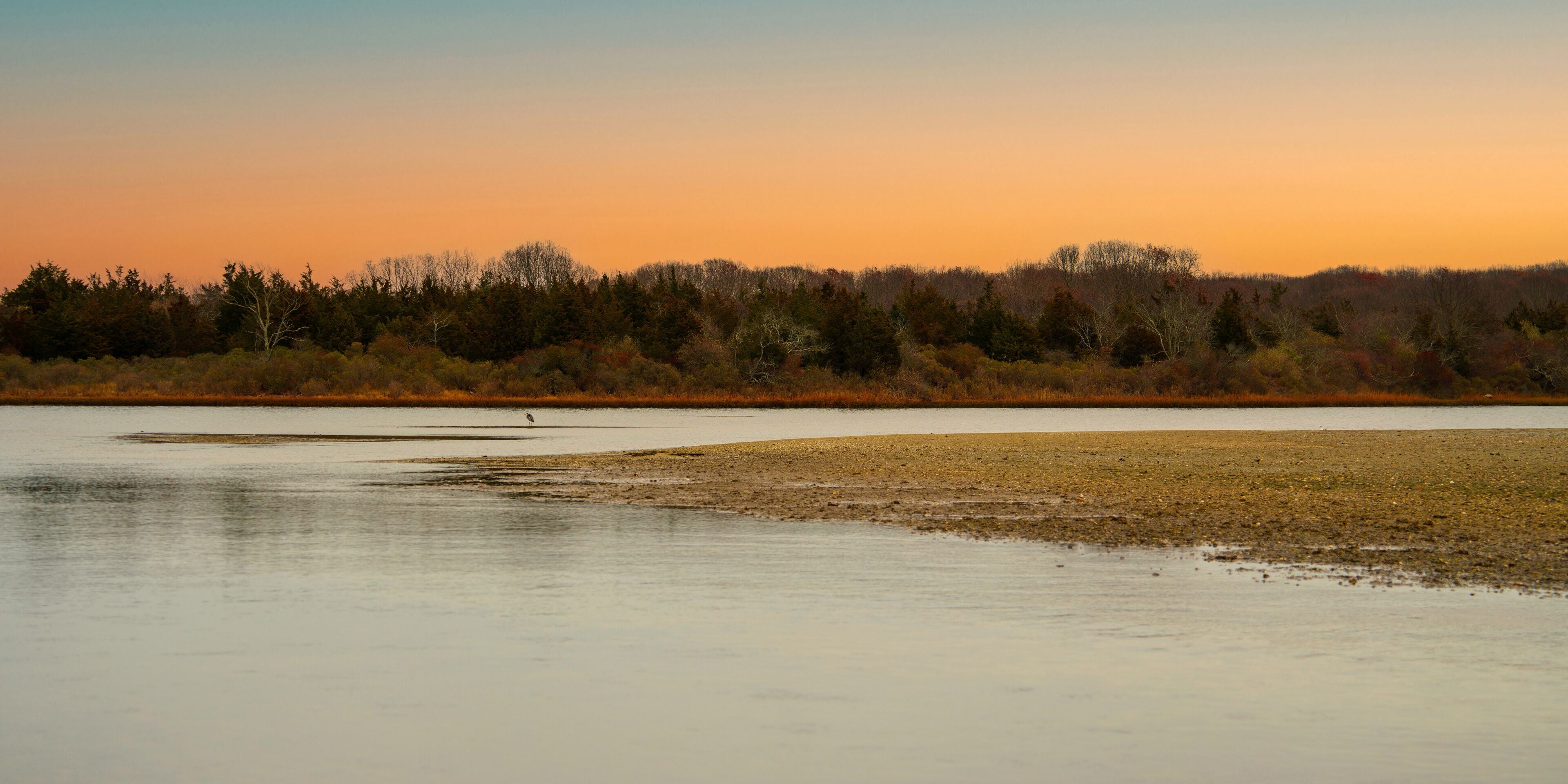 Tranquil evening seascape on Truman's Beach Marsh in Southold, Long Island, New York, USA