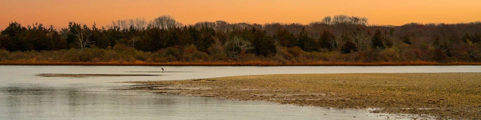 Tranquil evening seascape on Truman's Beach Marsh in Southold, Long Island, New York, USA