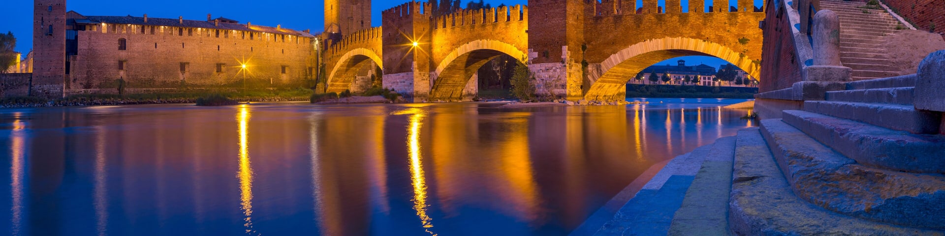 night lights on the castles wall in Verona in Italy