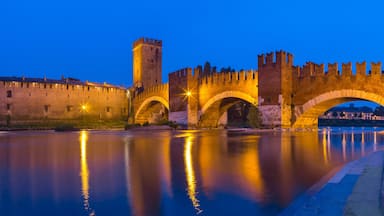 night lights on the castles wall in Verona in Italy
