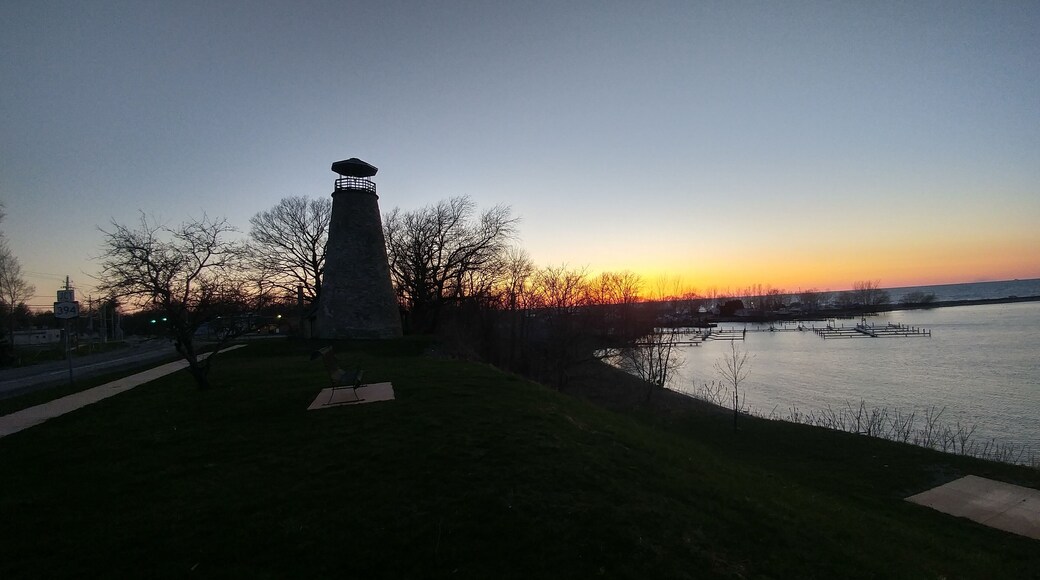 Barcelona Lighthouse at sunset.
