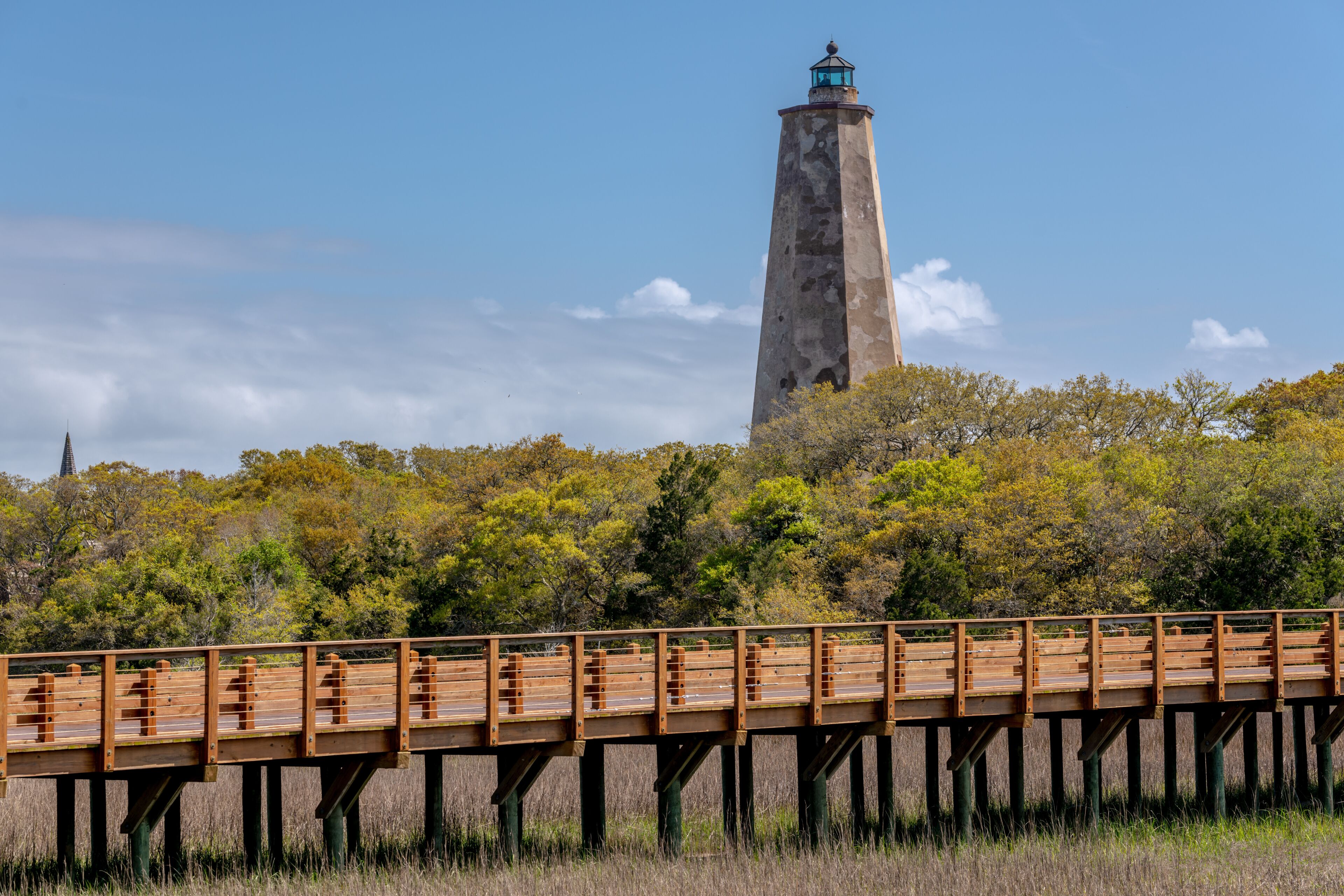 BALD HEAD ISLAND, NC - APRIL 14:  Bald Head Lighthouse, known as Old Baldy, stands on Bald Head Island, NC on April 14, 2018.