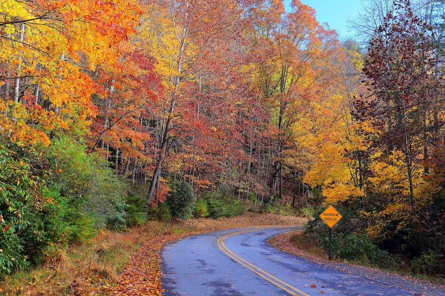 Autumn colors at Stone Mountain State Park, located in the Blue Ridge mountains near Roaring Gap, North Carolina