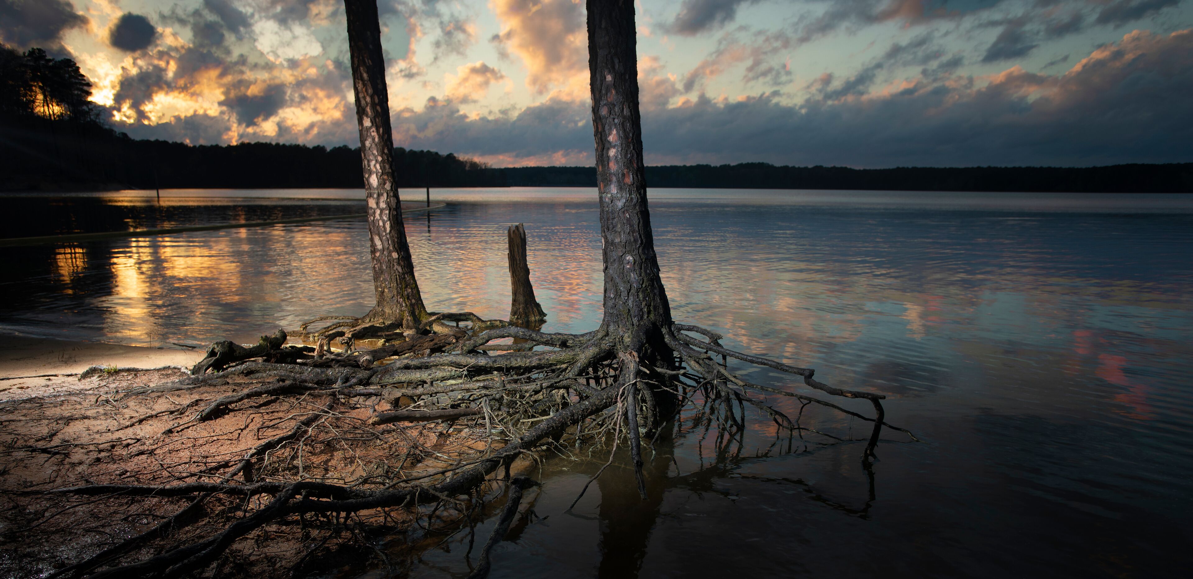 Sun setting on Jordan Lake
