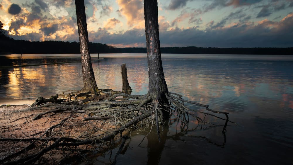 Sun setting on Jordan Lake