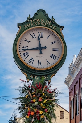 The Sharpsburg Town Clock Decorated for the Holidays, Maryland USA