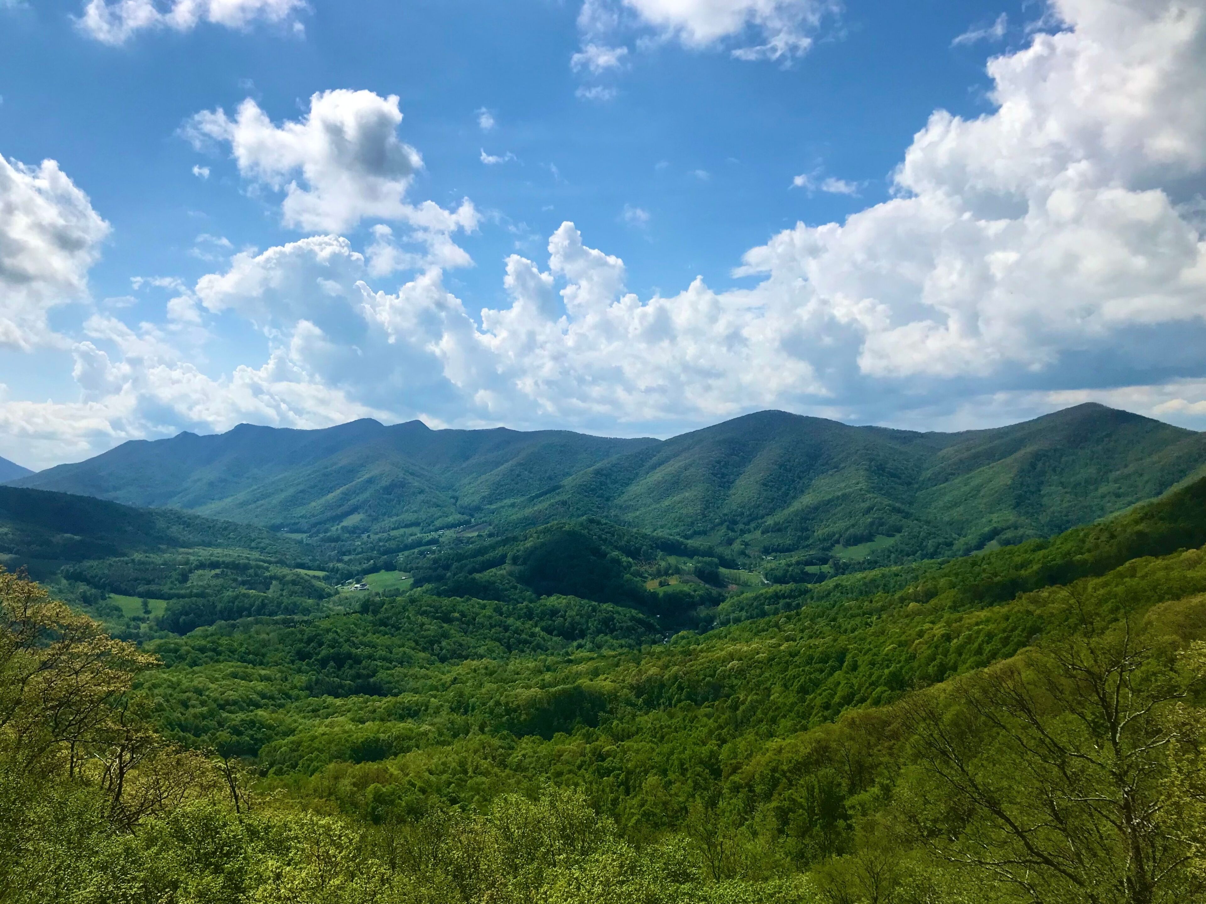 Appalachian Mountains Summer Landscape with Blue Sky and Clouds