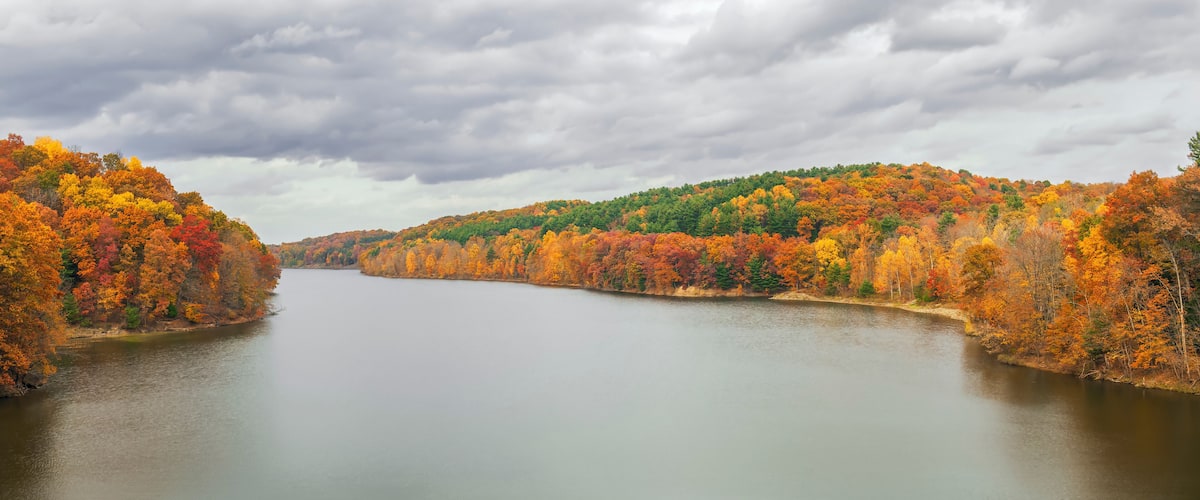 View of Pleasant Hill Lake during the fall season