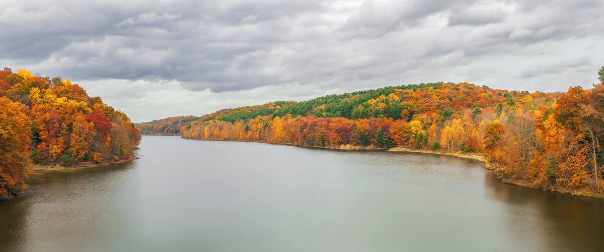 View of Pleasant Hill Lake during the fall season