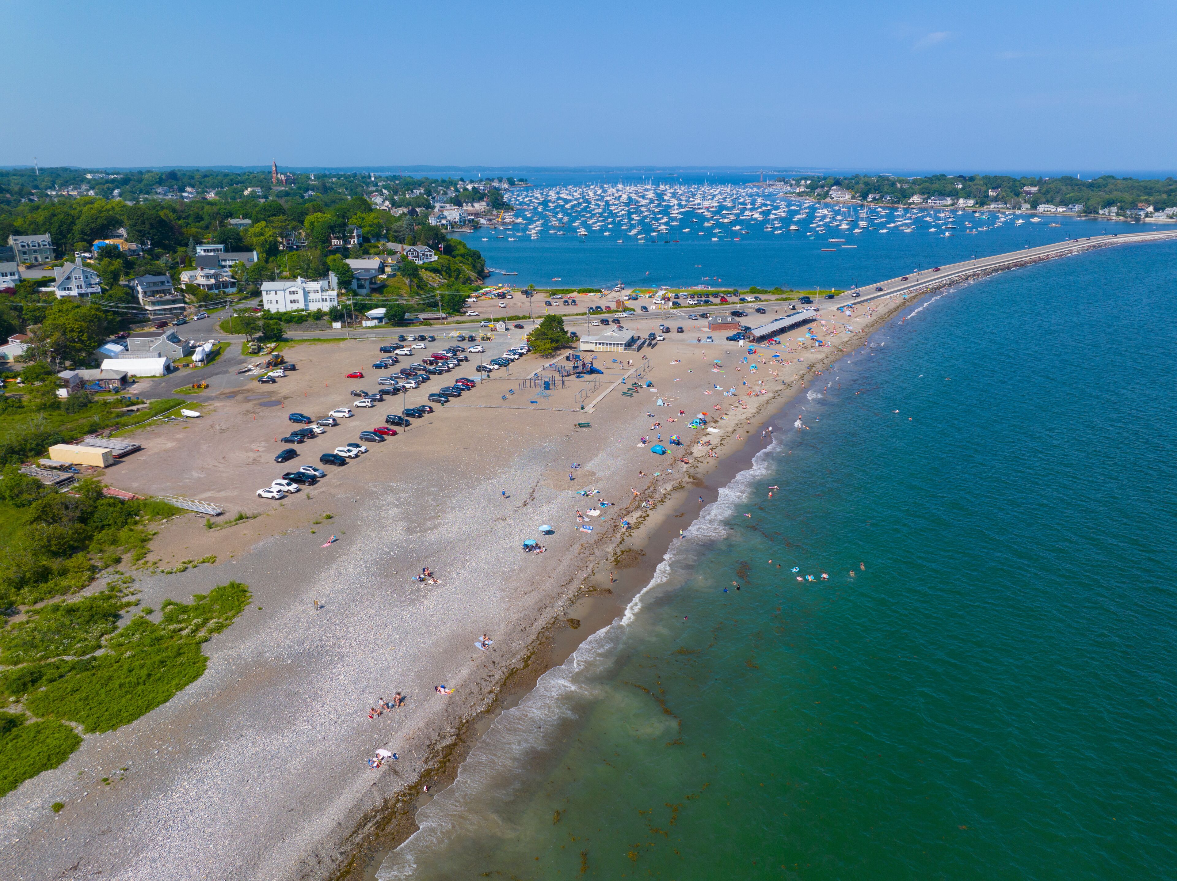 Devereux Beach aerial view at Marblehead Harbor in town of Marblehead, Massachusetts MA, USA.