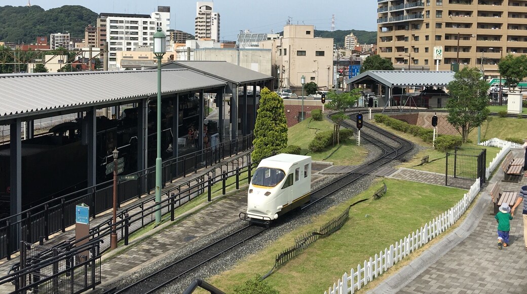 In the railway museum of Kokura children have fun in these tiny trains as conductors and operators.