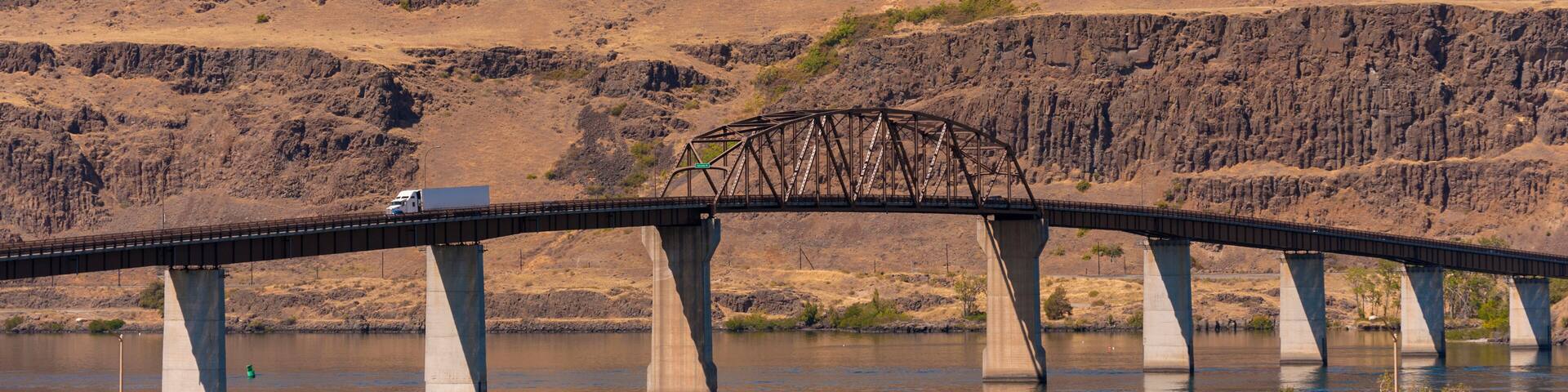 The Sam Hill Memorial Bridge. This is a steel truss bridge that carries U.S. Route 97 across the Columbia River between Biggs Junction, Oregon in Sherman County and Maryhill, Washington.