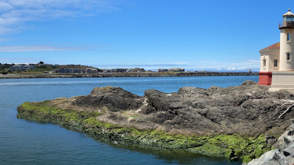 Coquille River Lighthouse at Bullards Beach State Park at Bandon, Oregon, a panoramic view on a beautiful summer day 20220707