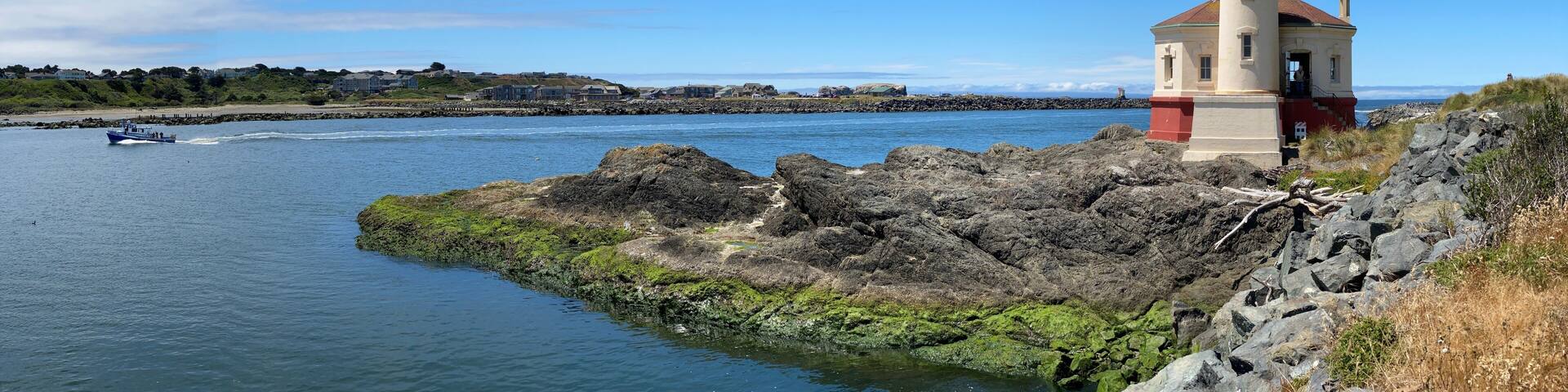 Coquille River Lighthouse at Bullards Beach State Park at Bandon, Oregon, a panoramic view on a beautiful summer day 20220707
