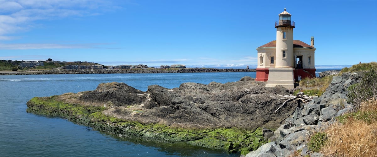 Coquille River Lighthouse at Bullards Beach State Park at Bandon, Oregon, a panoramic view on a beautiful summer day 20220707