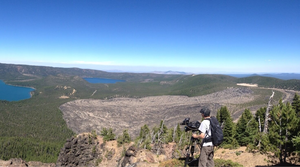This is just a few miles from my home. As you stand atop Paulina Peak, you can see Paulina Lake to the west, East Lake to the East and the Obsidian flow making it's way toward the two. This is overlooking the Newberry Caldera National Monument.