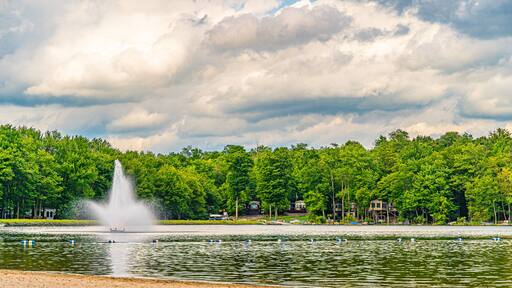 Blue sky and Clouds over a Eagle Lake, Gouldsboro, Pennsylvania