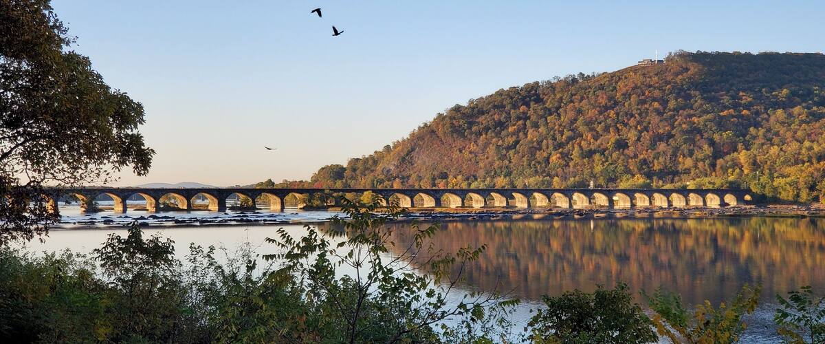 View of Rockville Bridge from Fort Hunter, Harrisburg, Pennsylvania