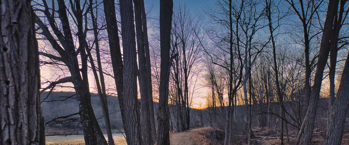 Sunset over the Delaware River near the Roebling’s Delaware Aqueduct in Lackawaxen, PA