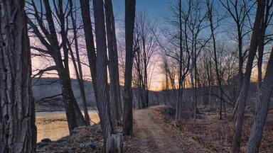 Sunset over the Delaware River near the Roebling’s Delaware Aqueduct in Lackawaxen, PA