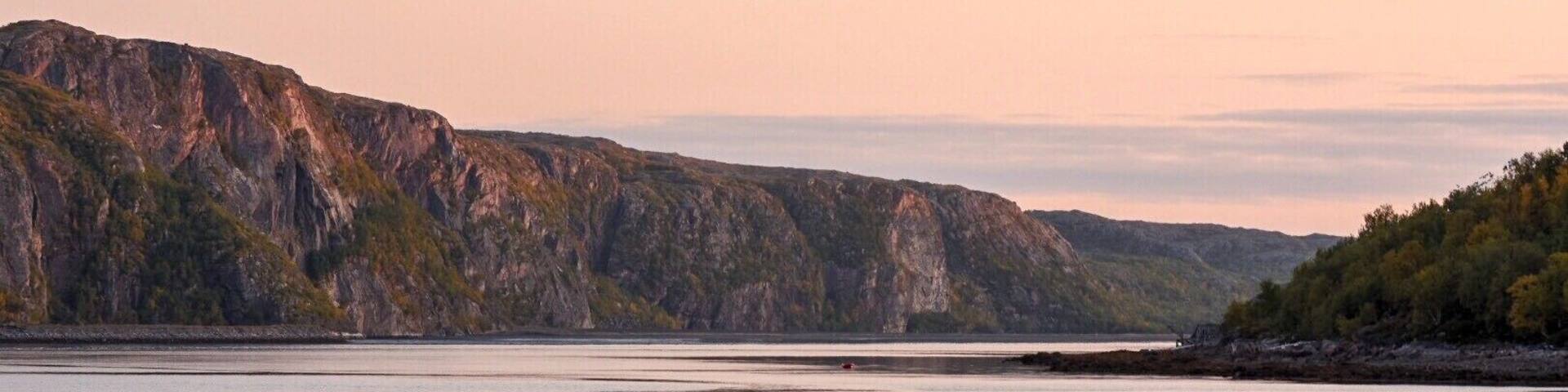 Sunset over the fjords near Kirkenes