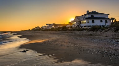 Sunset over beachfront homes at Edisto Beach, South Carolina.