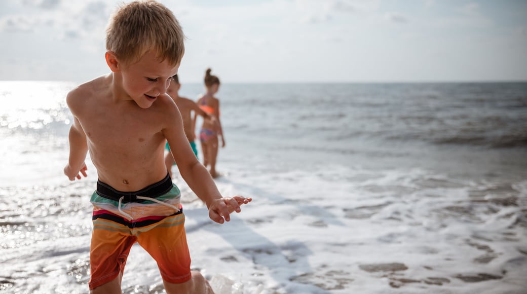 Kids playing in waves on shoreline in South Carolina