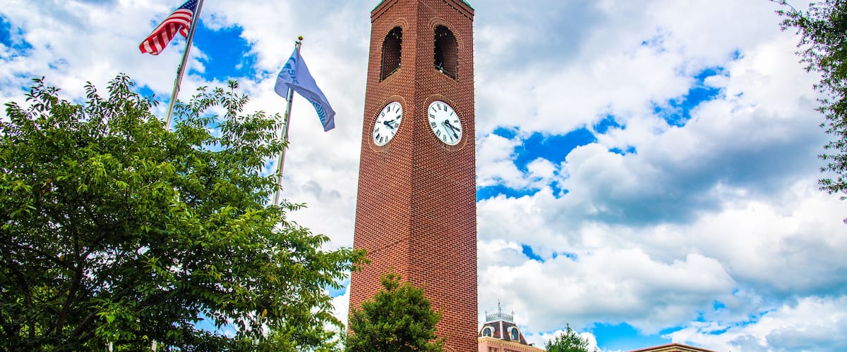 Clock Tower in Downtown Spartanburg, South Carolina, USA