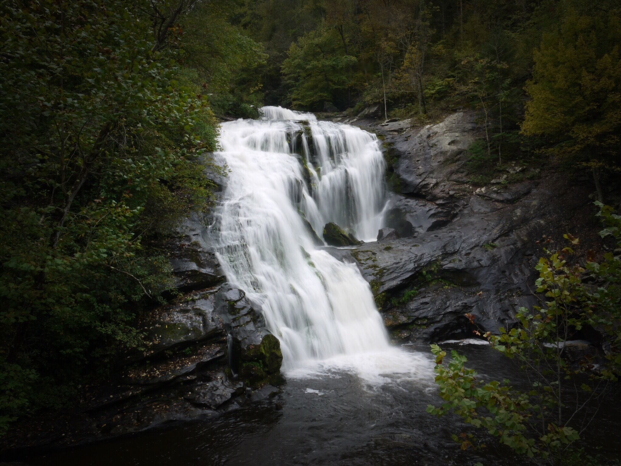 Nice little waterfall in the Cherokee National Forest.  Well worth stopping by and visiting when driving the Cherohala Skyway. 