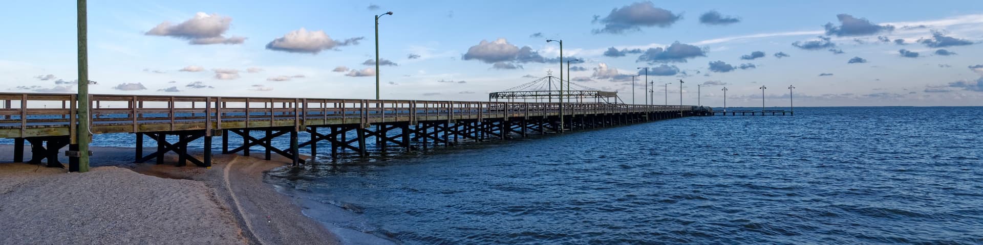 The Pier at Palacios, the City By The Sea on the Gulf Coast of Texas near to Rockport City on a late September Evening.