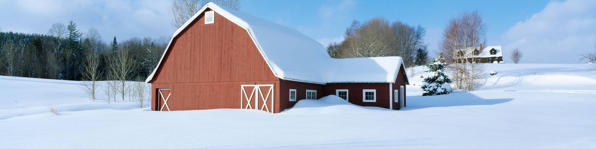 Winter in New England, Red Barn in Snow, South of Danville, Vermont