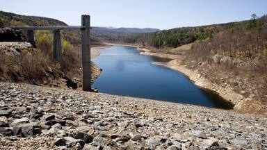 HGY9XC View of the Ball Mountain Reservoir from the top of the Ball Mountain Dam on the West River in Jamaica Vermont USA