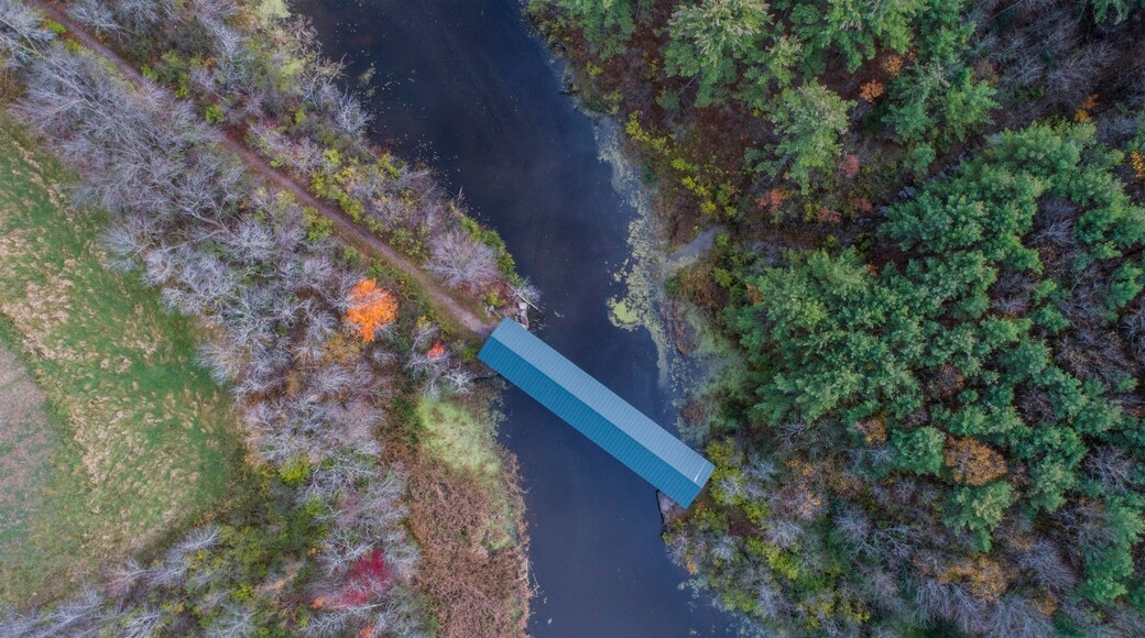 Wooden bridge, East Shoreham Covered Railroad Bridge, Shoreham, Vermont, USA, North America