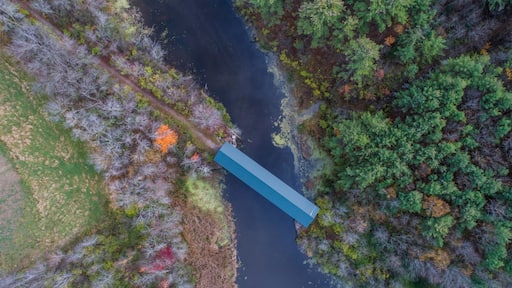 Wooden bridge, East Shoreham Covered Railroad Bridge, Shoreham, Vermont, USA, North America