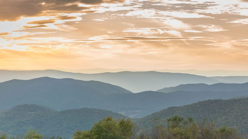 A mountain range with a sunset.