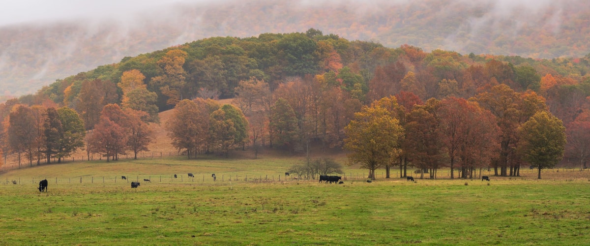 Rural Virginia Farm country in Autumn in the valleys and hills of the Appalachian Mountains