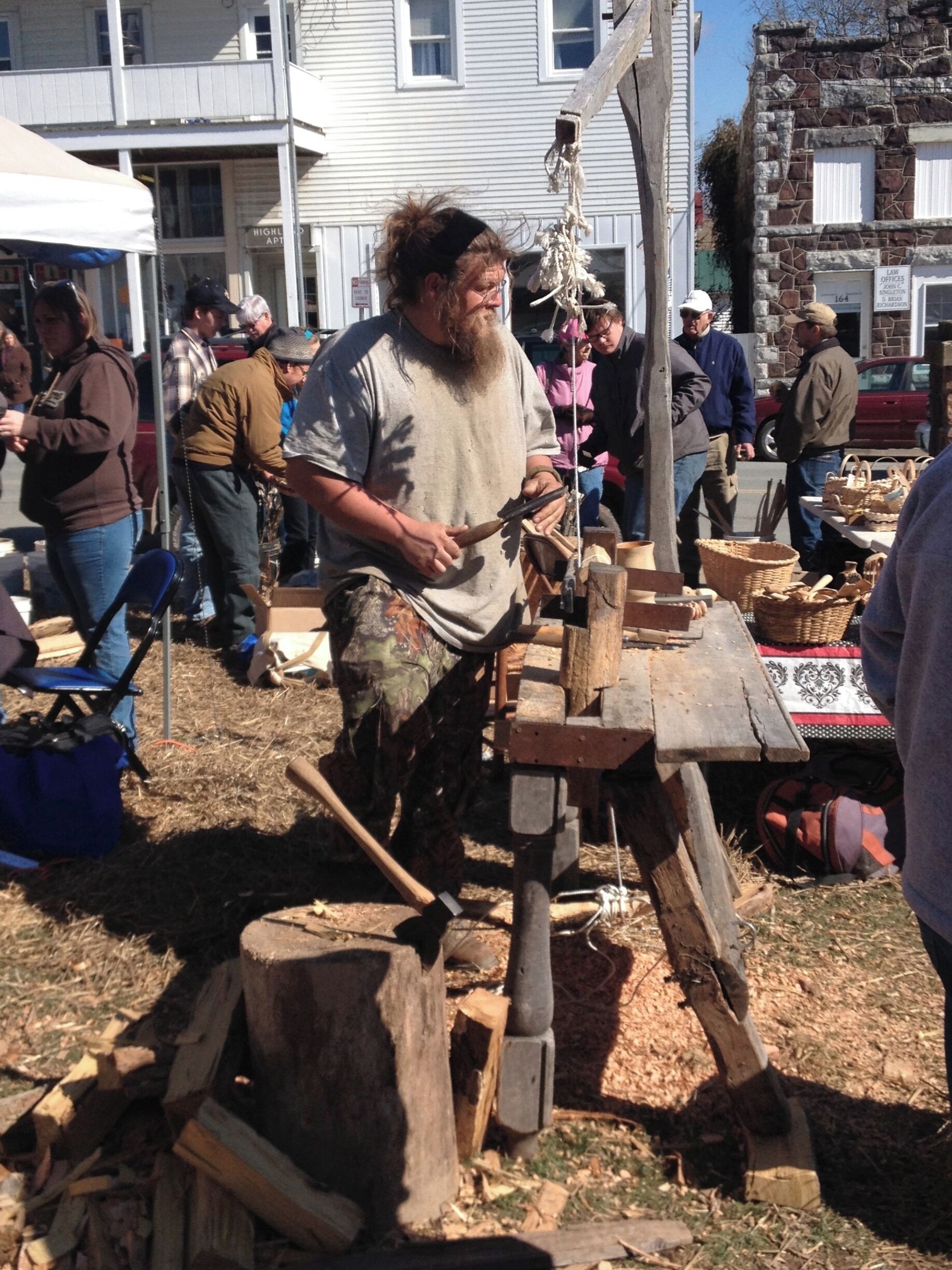 Every year, for two weekends in March, Highland County, VA is host to the Maple Festival. People come from all over the area to eat a pancake breakfast, learn about making maple syrup, buys crafts, food, and other goods from Appalachian artists, and just enjoy the beginning of spring. This particular guy has been there every year I've been, and is always drawing a crowd as he explains to everyone his craft and how it is done. #market