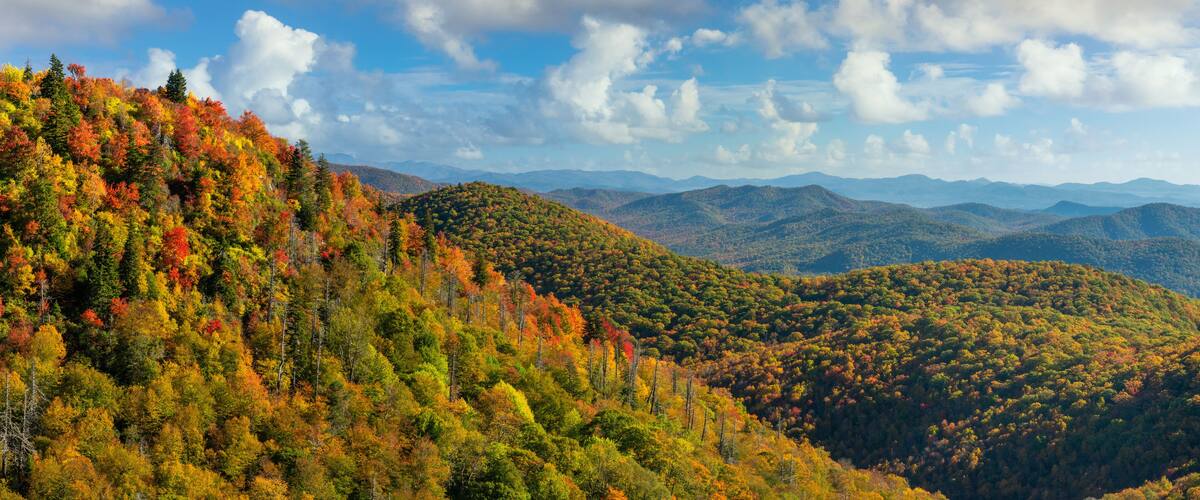 A mountain range with autumn foliage.