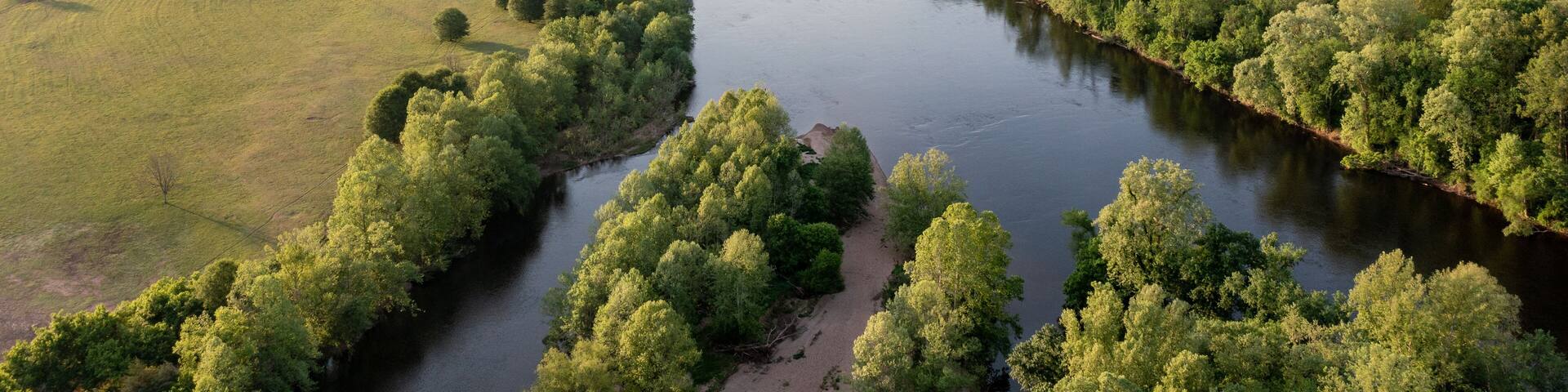Aerial View of the James River Looking Downstream Near Scottsville Virginia