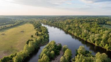 Aerial View of the James River Looking Downstream Near Scottsville Virginia