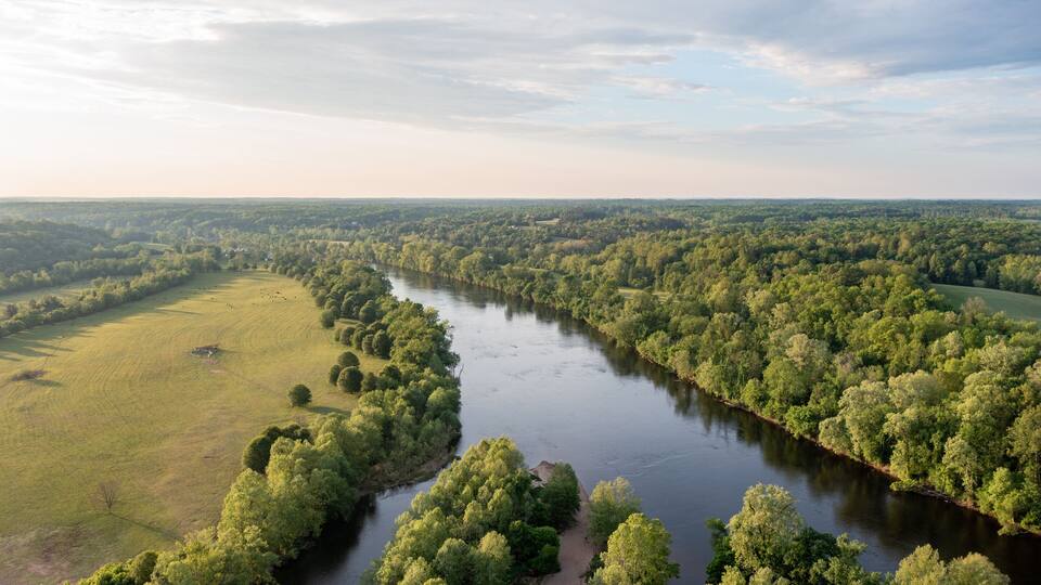 Aerial View of the James River Looking Downstream Near Scottsville Virginia
