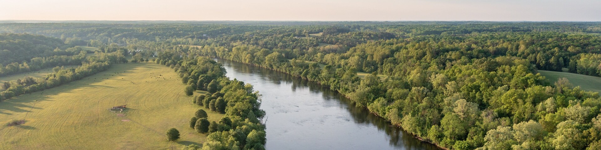 Aerial View of the James River Looking Downstream Near Scottsville Virginia