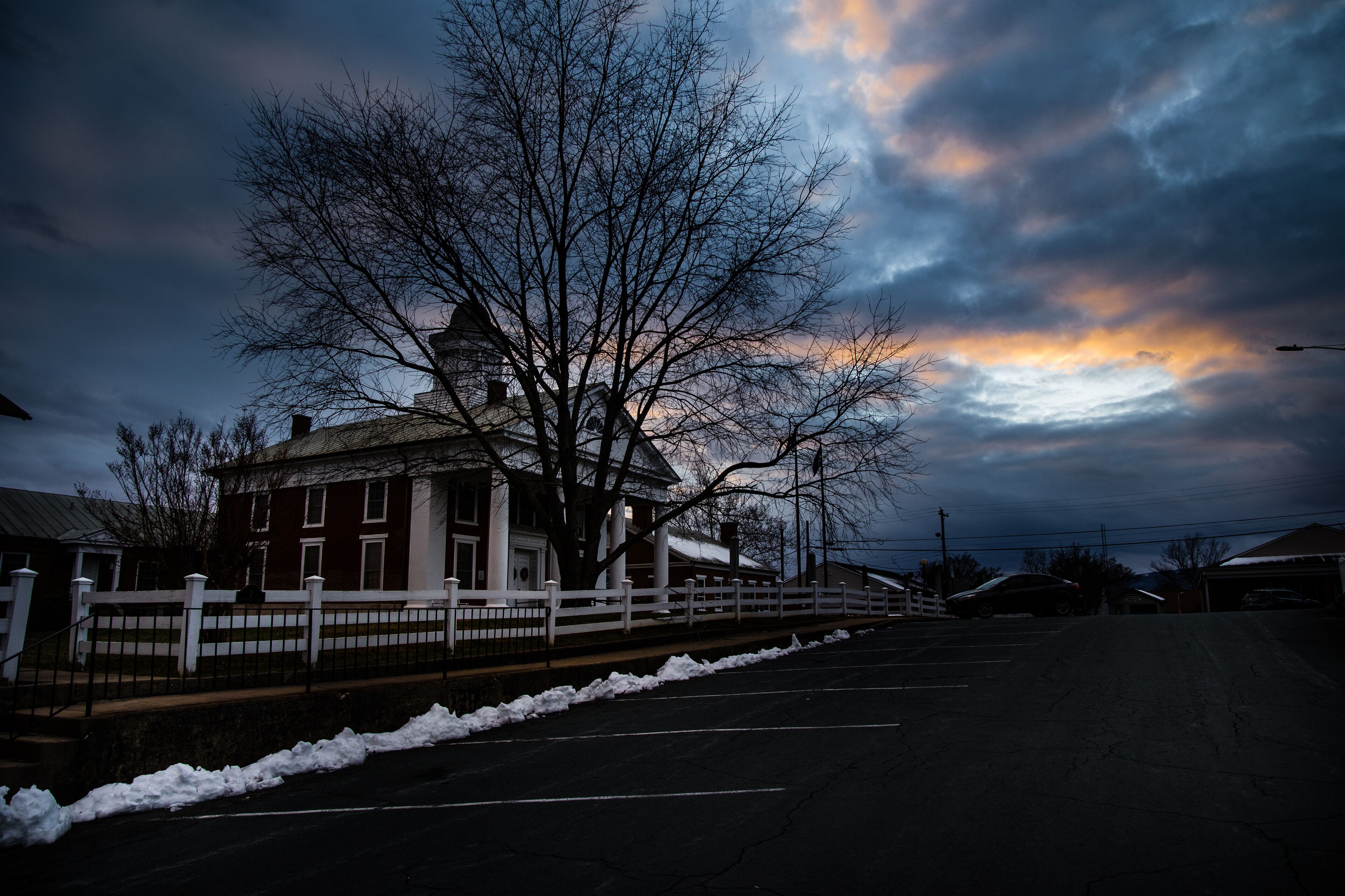 View of angry clouds overshadow the Stanardsville, VA Courthouse