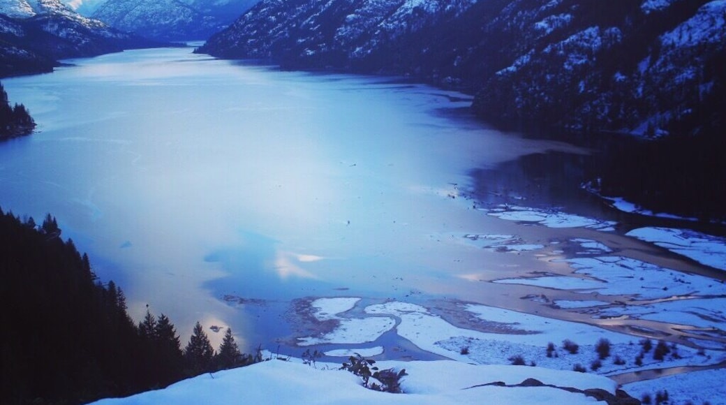 Winter closes in on the head of Lake Chelan at Stehekin. The Lake level is 22 feet below summer time levels for electrical generation purposes.
