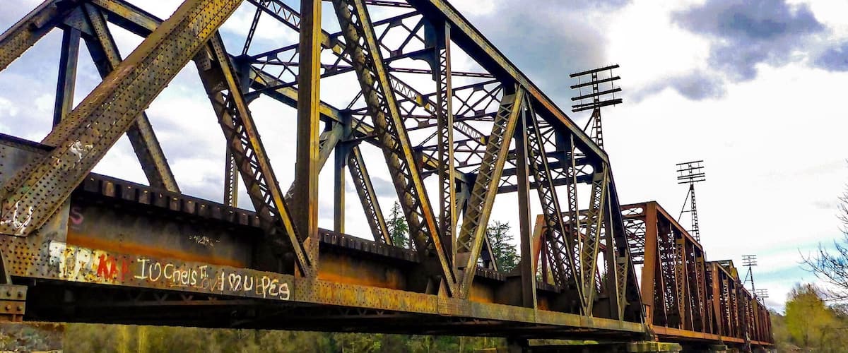 Train trestle across the Lewis River. You pass under this bridge along the less-developed southeastern portion of the dike road. Leave the monster trucks at home, though. There is barely enough clearance for a modestly-sized Suburban.