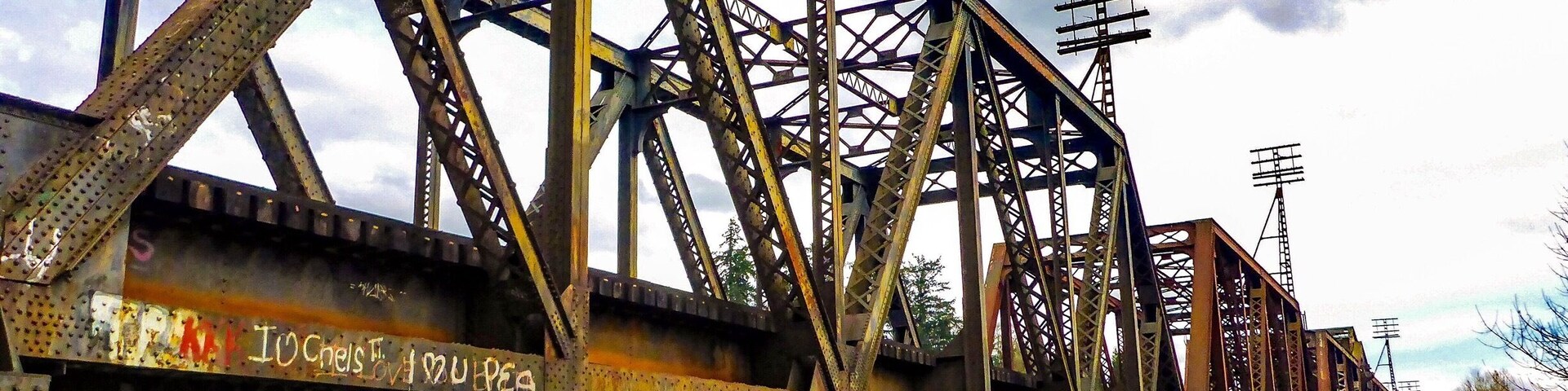 Train trestle across the Lewis River. You pass under this bridge along the less-developed southeastern portion of the dike road. Leave the monster trucks at home, though. There is barely enough clearance for a modestly-sized Suburban.