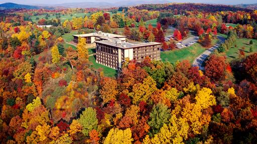 Aerial view of fall foliage & McKeever Lodge; Pipestem Resort State Park; West Virginia; USA