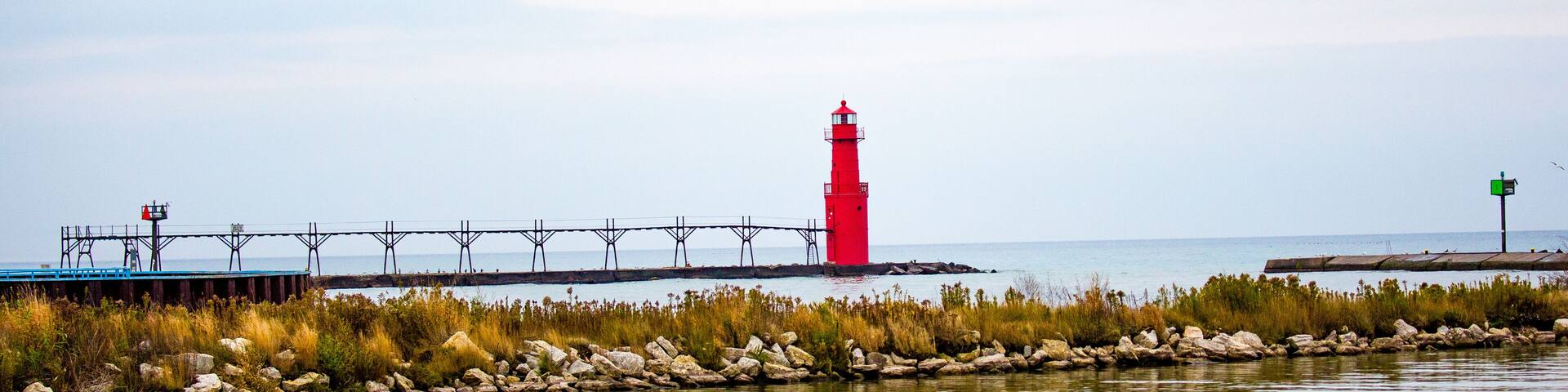 Algoma, Wi. lighthouse on Lake Michigan on a cloudy day