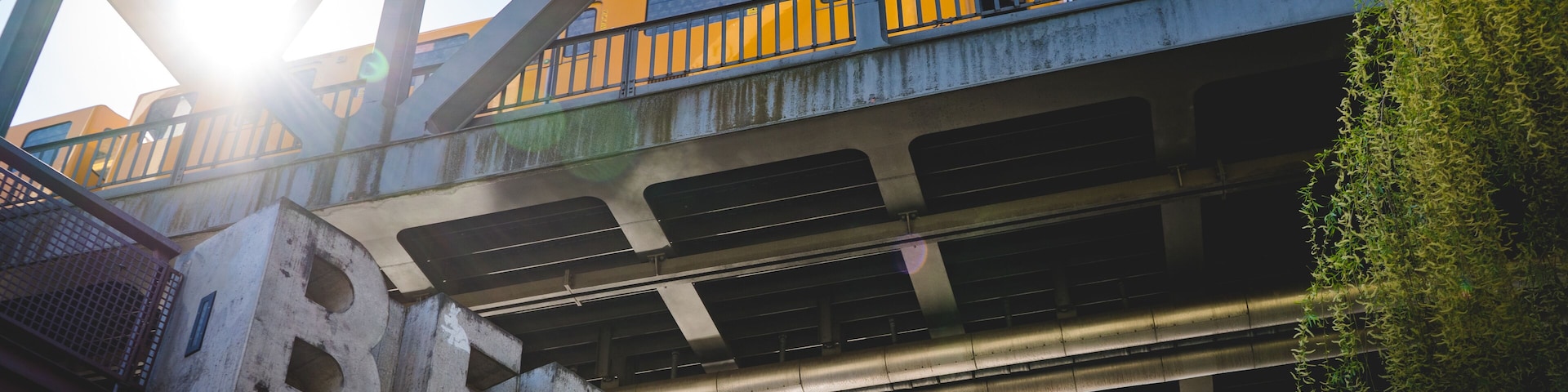 train passing by on a bridge in berlin